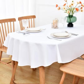 NEWISHER White Oval Tablecloth 70x90 inch, Heavy Duty Polyester Fabric Table Cloth, Reusable Washable Solid Table Cover for Dining, Kitchen, Party, Wedding, Indoor Outdoor Tabletop Decoration