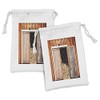 Ambesonne Rustic Fabric Pouch Set of 2, Weathered Barn Firewood