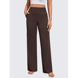 FireSwan Yoga Pants Women Wide Leg Pants High Waist Stretch Dress Loose Casual Lounge Sweatpants with Pockets Brown