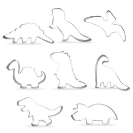 Dinosaur Cookie Cutters, 8 Pieces Dino Cookie Cutters Set, Pteranodon, Triceratops, Humpback Dragon, Trex*2, Hedgehog Dragon, Stegosaurus, Domeosaurus Stainless Steel Cookie Cutter for Children