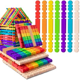 Colorful Wooden Craft Sticks, 200Pcs Popsicle Sticks for Crafts, Natural Jumbo Sawtooth Wooden Sticks for DIY Craft, Kids Education Supplies