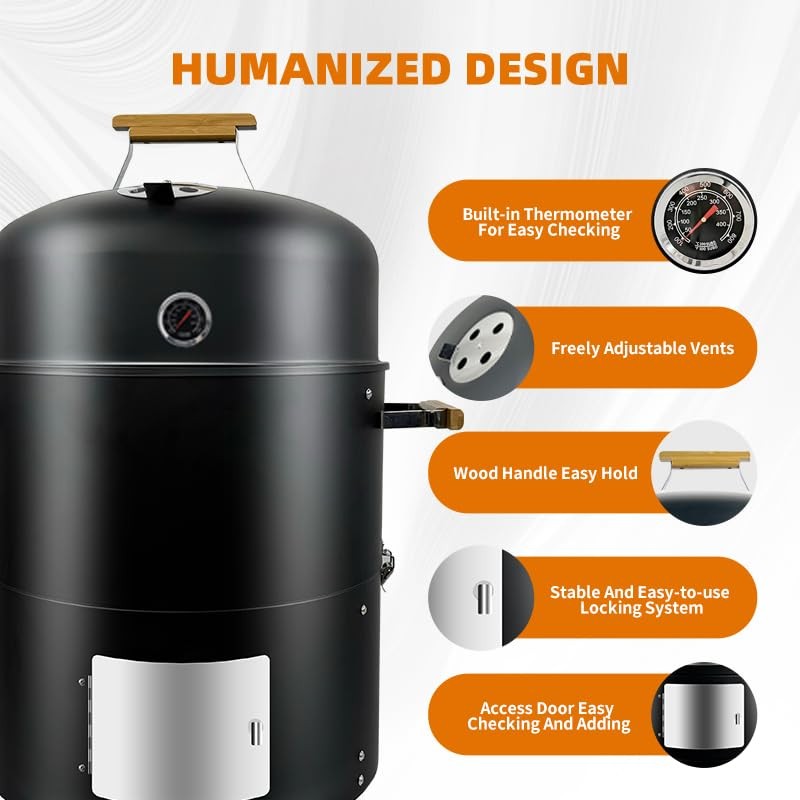 Joyagrill 17-1/2" 3-IN-1 BBQ Smoker Grill Built in Thermometer, Air