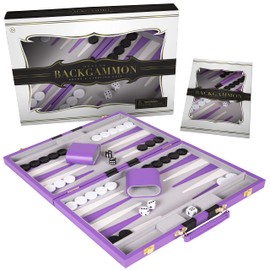 Premium Backgammon 11 Inches Small Purple - Backgammon Sets for Adults and Kids - Leatherette Back Gammon Board Game Set - Travel Backgammon Set Board Encased with Accessories