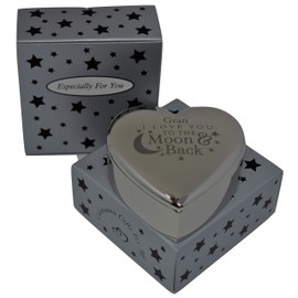 celebrationgiftsforall Gran I Love You To The Moon and Back Engraved Heart Jewellery Trinket Box in Silver Presentation Box