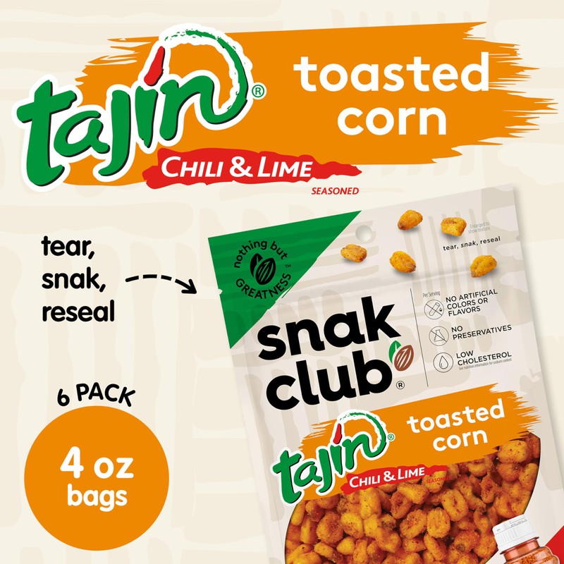 Snak Club Tajin Toasted Corn, Roasted Corn Nuggets with Chili