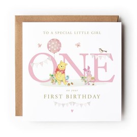 First Birthday Card for Girl, Winnie The Pooh Age 1, 1st Birthday Card for Girl, Winnie The Pooh and Piglet