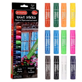 H-TONE 12 Colors Tempera Paint Sticks For Adult Washable Twistable Crayons For Kids Art Painting ,Safe Non-toxic and Quick Drying,Smooth Like Silk,Perfect Coloring On Paper Wood Ceramic (12 colors)