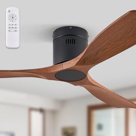 Fanbulous 52" Ceiling Fans without Lights, Flush Mount Ceiling Fan with Remote Control Modern,Low Profile Ceiling Fans with 6-Speeds Reversible DC Motor for Patio Living Room Bedroom(Walnut)