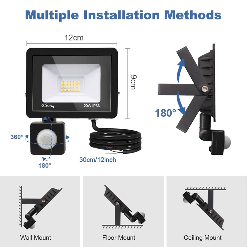 Blivrig LED Spotlight with Motion Sensor, Outdoor 20 W, Cool