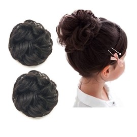 InSomila Kids Scrunchie Wig, 2 Pieces, Buns, Extensions, Curls, Hair Ornament, Kimono, Kindergarten Entrance Ceremony, Recitals, Festivals, Events (Black Brown)
