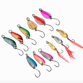 Njord Kalastus Spoons Trout Set 12 Pieces + Spoonbox | Trout Spoon Trout Bait Spoon Set | Trout Spinner Fishing Lure Set UL Trout Blinker Fishing Set, Indicator Set 2.5 g - 3 g (Premium)