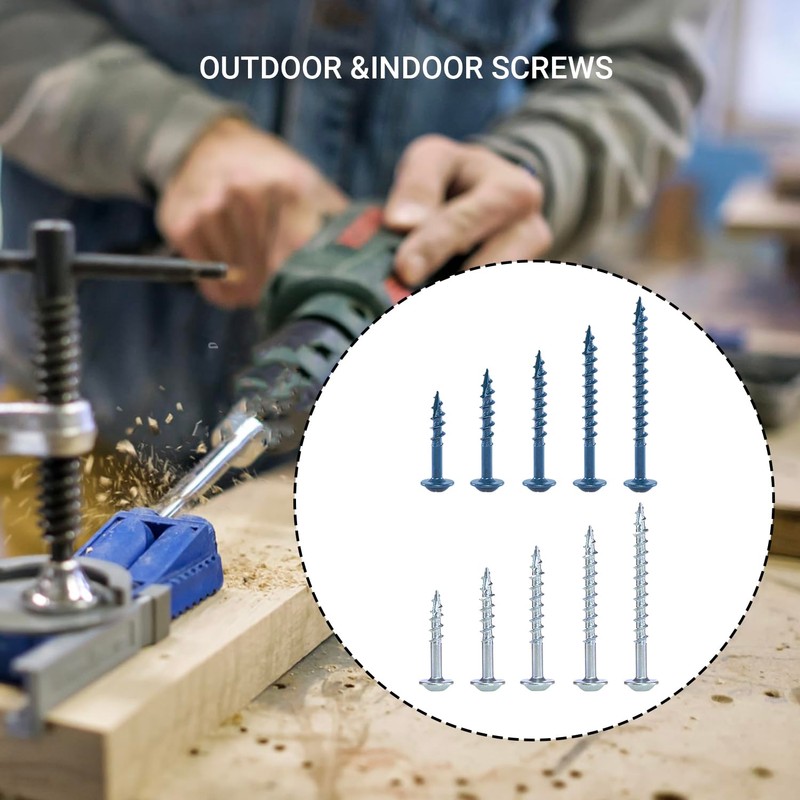 680 pcs Pocket Hole Screws Assortment Kit, 5 Sizes Blue