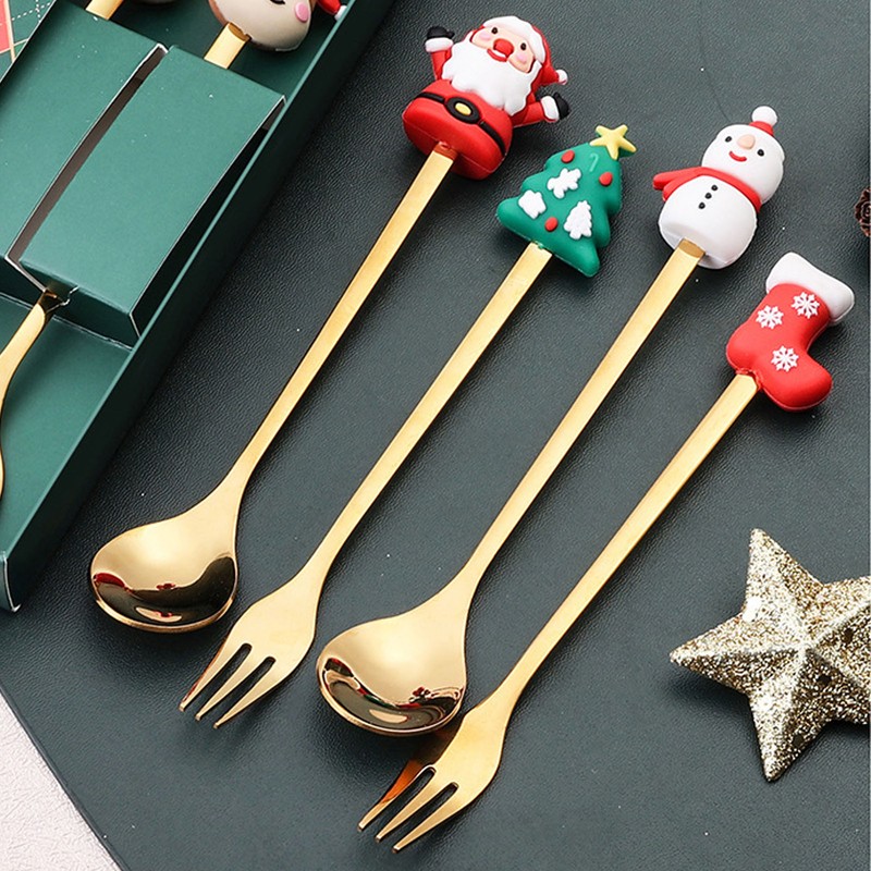 Christmas Spoons Forks Stainless Steel Cute Stylish Christmas Tableware Set