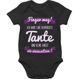 Shirtracer Baby Short-Sleeved Baby Bodysuit for Boys and Girls with Text "Ich Habe eine verrückte Tante” [German Language] Lilac - 04 Black