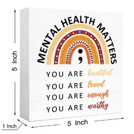 Inspirational Wood Box Sign Self Love Rainbow Wooden Block Signs Mental Health Desk Décor for Home Office Bedroom Table Décor,Cheer Up Gifts for Women Girl Friend