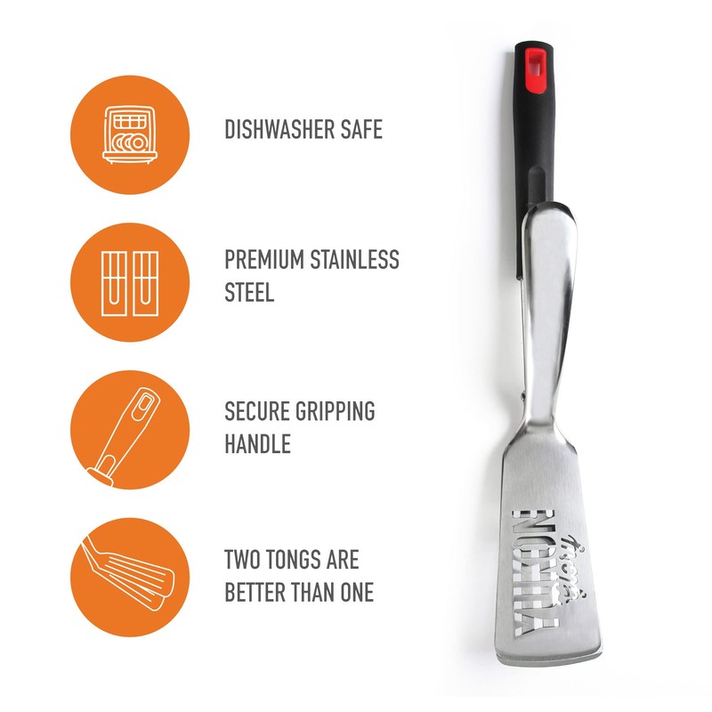 Yukon Glory™ Premium Stainless-Steel, Rubber-Grip Tongs-Spatula, Perfect for Grilling, Cooking,