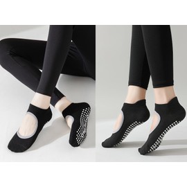 DTWAWA Grip Socks for Women Pilates Socks with Grips Open Top Non Slip Grippy Socks for Yoga, Barre, Lagree, Zumba (Black+Pink)