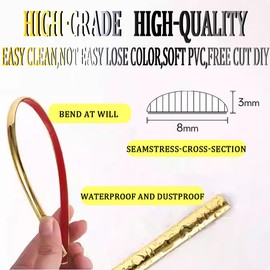 Gold Self Adhesive 3D Wall Edging Strip Peel and Stick Trim Seam Wall Sticker Decor Tape Decorative for Ceiling/Corner/Mirror/Furniture/Door/Wardrobe/Home and Auto Decor (0.8CM*5M/0.31IN*16.4FT)