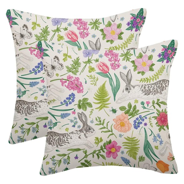 AELUTYSH Easter Pillow Covers 20x20 Set of 2, Rabbit Bunny