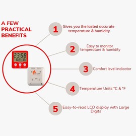 Felixable T16 Digital Hygrometer Indoor Thermometer Max/Min Records Room Temperature °C /°F and Humidity Monitor with Large Screen for Home Greenhouse Wine Cellar Kitchen Kids Room Office Time&Alarm