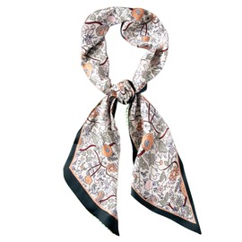 Camilife Women's / Girls' Faux Silk Long Narrow Silk Scarf Neckerchief Elegant Tie Scarf Gentle Hair Scarf Hair Accessory Belt 14 x 150 cm - Checked, B Floral Pattern - Dark Green (14×150cm)