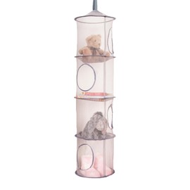 OHS Hanging Storage Net Grey, Kids Shoe Storage Clothes Toys Socks Towels Teddy Holder for Bedroom Bathroom Hanging Basket Storage with 4 Layer, Extra Large