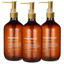 3Pcs Shampoo and Conditioner Dispenser, Shampoo Bottles, Refillable Shampoo and Conditioner Bottles for Bathroom or Kitchen Use - Lotions, Shampoo, Conditioner, Shower Gel (Brown)