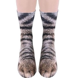 Coshang Funny Socks Crazy Chicken Feet Legs Novelty Socks Knee High Turkey Socks Funny Gifts (Adult-Tabby cat)
