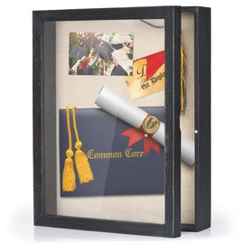 Love-KANKEI Shadow Box Frame 11x14 Shadow Box Display Case with Linen Back Rustic Wood Memory Box for Awards Medals Photos Pictures Gift Rustic Black