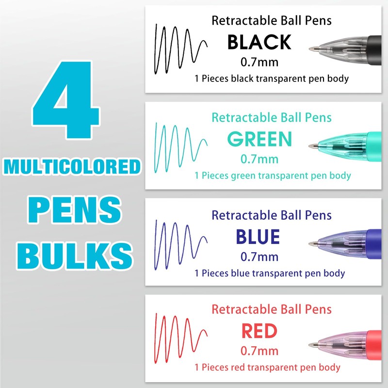 4 Peices Basic MultiColor Pen in One 4-Color Retractable Ballpoint