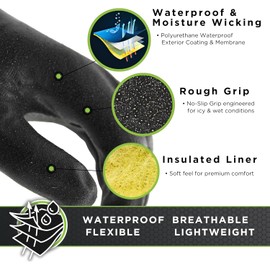 SHOWA TEMRES 282-02 Waterproof Insulated Winter Work Gloves, Breathable Polyurethane, Integrated Drawstring Gaiter Snow Cuff, Thermal Fleece for Skiing, Ice Fishing