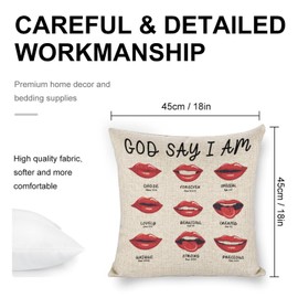 God Say I Am Linen Throw Pillow Cover with Hidden Zipper, Res Lips Decorative Pillow Covers Perfect Home Accent Throw Pillow Covers Enhance Your Living Space with Stylish Comfort