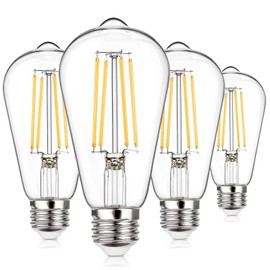 MAXvolador Vintage LED Edison Bulb Dimmable 60W Equivalent 850 Lumens, Soft White 3000K 6W Antique ST58 Filament Light Bulbs, E26 Base, Pack of 4