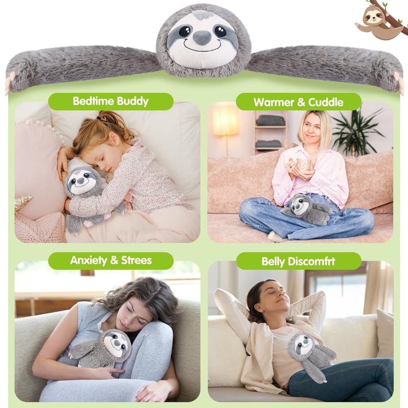 SUZZIPAD Microwavable Stuffed Animal, Heated Sloth Plush for Anxiety, Bedtime,