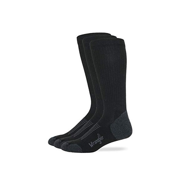 Wrangler Mens Ultra Dri Compression Seamless Toe Tall Boot Socks 3 Pair (Black, l)
