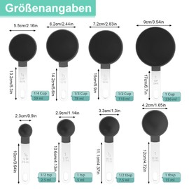 Measuring Spoons Set, 4 Measuring Cups and 4 Spoons with Stainless Steel Handle, Measuring Cups and Spoons Set Made of Plastic, Cup Measuring Cups for Kitchen Cooking Baking Measuring and Liquid