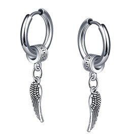 INFINIONLY Men's Stainless Steel Hoop Earrings, Feather Point, Tapered Lady, Teenager Earrings, Simple Fashion, Stainless Steel Pierced Earrings, Stainless Steel