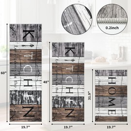 CHICNOOK Farmhouse Kitchen Rugs and Mats Set of 3, Dornier Wooden Board Theme Non Slip Washable Rugs for Kitchen Floor, Mats Cushioned for Laundry Hallway Sink 19.7 * 31.9+19.7 * 48+19.7 * 60in