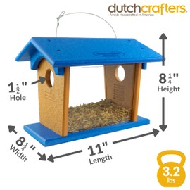 DutchCrafters Hanging Bluebird Feeder for Mealworms with 1 1/2" Entrance Hole, Outdoor Live or Dried Mealworm Feeder for Bluebirds - Amish USA Made (Blue & Cedar)