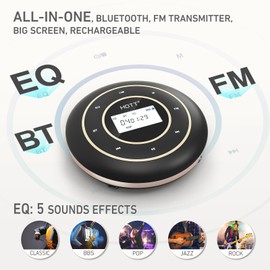 HOTT C105 Portable CD Player, Rechargeable Battery,Bluetooth/FM Transmit/AUX-in, Anti-Shock, Backlight Vision Display, 5 EQ Modes for Car & Home Use