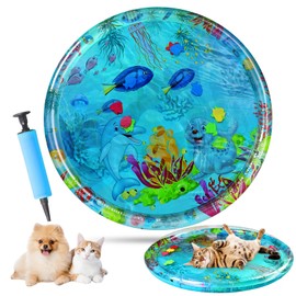 Ocean-Themed Round Sensory Water Play Mat for Cats, Cat Water mat with Fish,Thickened Indoor and Outdoor Dog Toys,Durable & Easy-Clean Playmat. (Large，Animals)