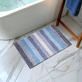 JEMIDI Bath Mat Made of 100% Cotton – Fluffy Bath Mat Blue White – 80 x 50 cm – Shower Mat Bathroom Rug – Bath Mat Washable – Bath Mat Non-Slip