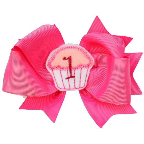 Happy Birthday Monogrammed Cupcake Hair Bow w/ Added Crochet Headband (Year 1)