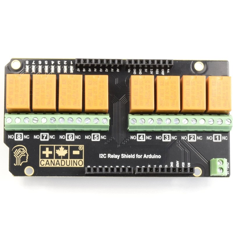 CANADUINO® 8-Channel Stackable I2C Relay Shield for Arduino - Pre-Assembled