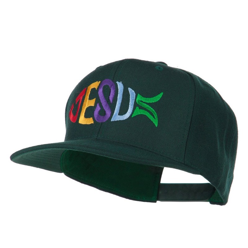 e4Hats.com Jesus Fish Embroidered Flat Bill Cap - Spruce OSFM