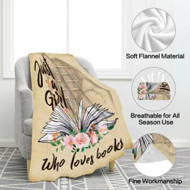 Just A Girl Who Loves Books Blanket Throw, Book Lover Gifts for GirlsWomen Book Lovers, Soft Flannel Fleece Book Blanket for Sofa Couch, the Best Gifts for Bookworm Reading Lover Bookish, 130 x 150 cm