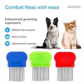 Flea Comb for Cats & Dogs - Brush Dog/Cat Flea Comb - Nit Comb for Pets/Puppy/Kitten about Stainless Steel Pin Teeth with Plastic Handle, 3 Pcs