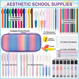 78 PCS Writing & Drawing Set with Cute Pen Case, 12 Pastel No Bleed Highlighters, 16 Gel Pens (Colored And Black) 10 Mechanical Pencils Set 0.5 0.7 & 2.0mm Office Back to School Supplies Stationary