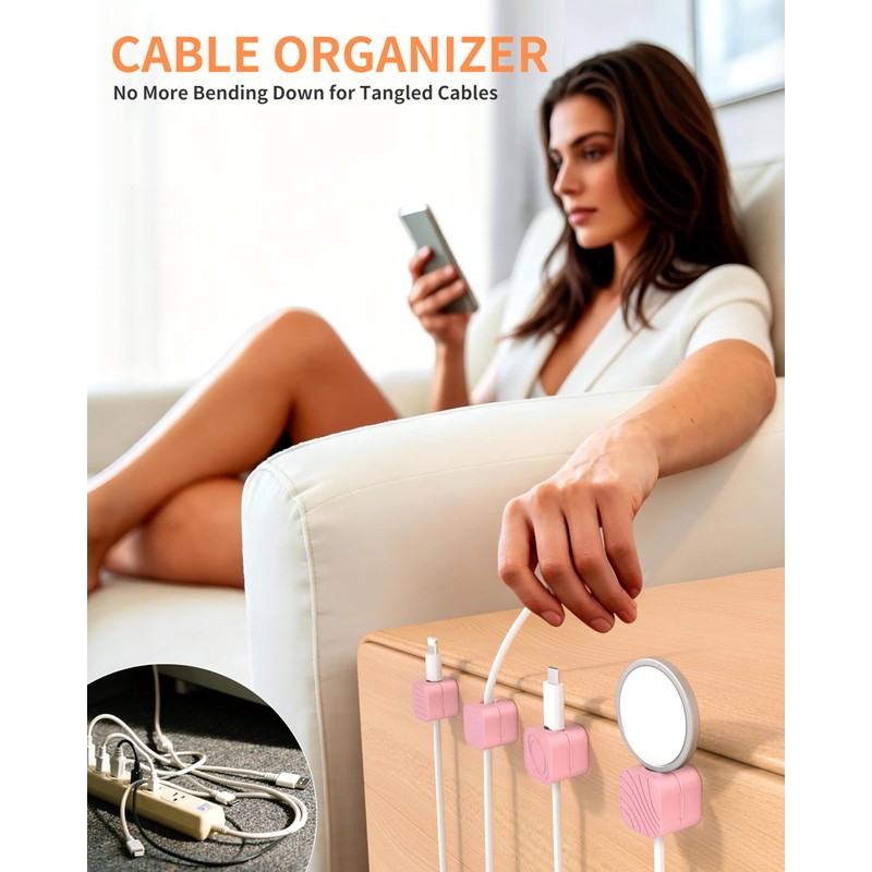 6-Pack Pink Cable Organizer Clips, Magnetic Cable Holder, XOVRAETH Strong