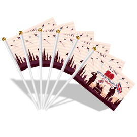 AhfuLife 15pcs VJ DAY Flags on Sticks for 80th Anniversary Decorations, 14x21cm Hand Held VJ DAY Small Flags with 30cm Pole for Victory in Japan 80 Years WW2 1945-2025 Decoration